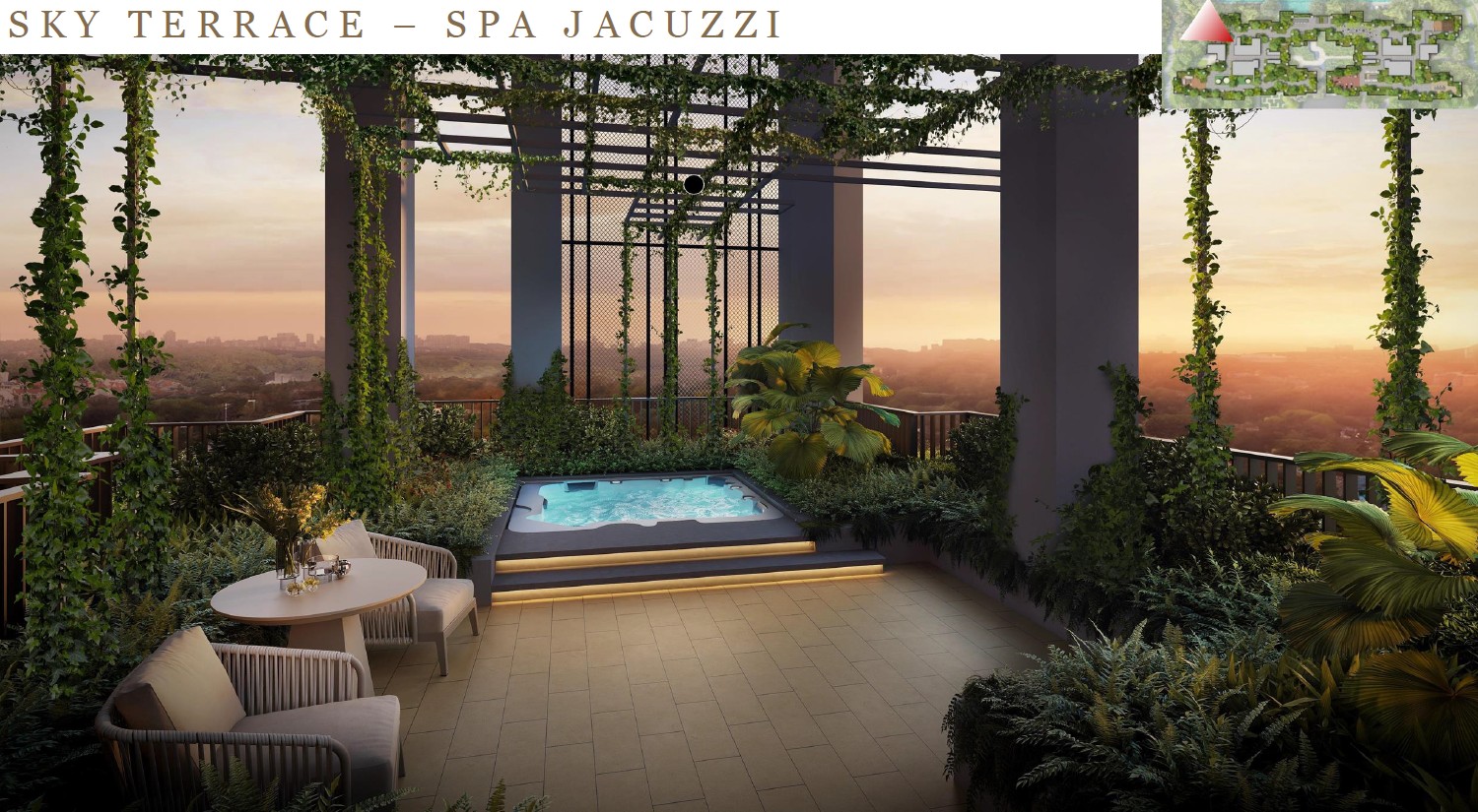 Lentoria Sky Terrace Spa Jacuzzi at sunset